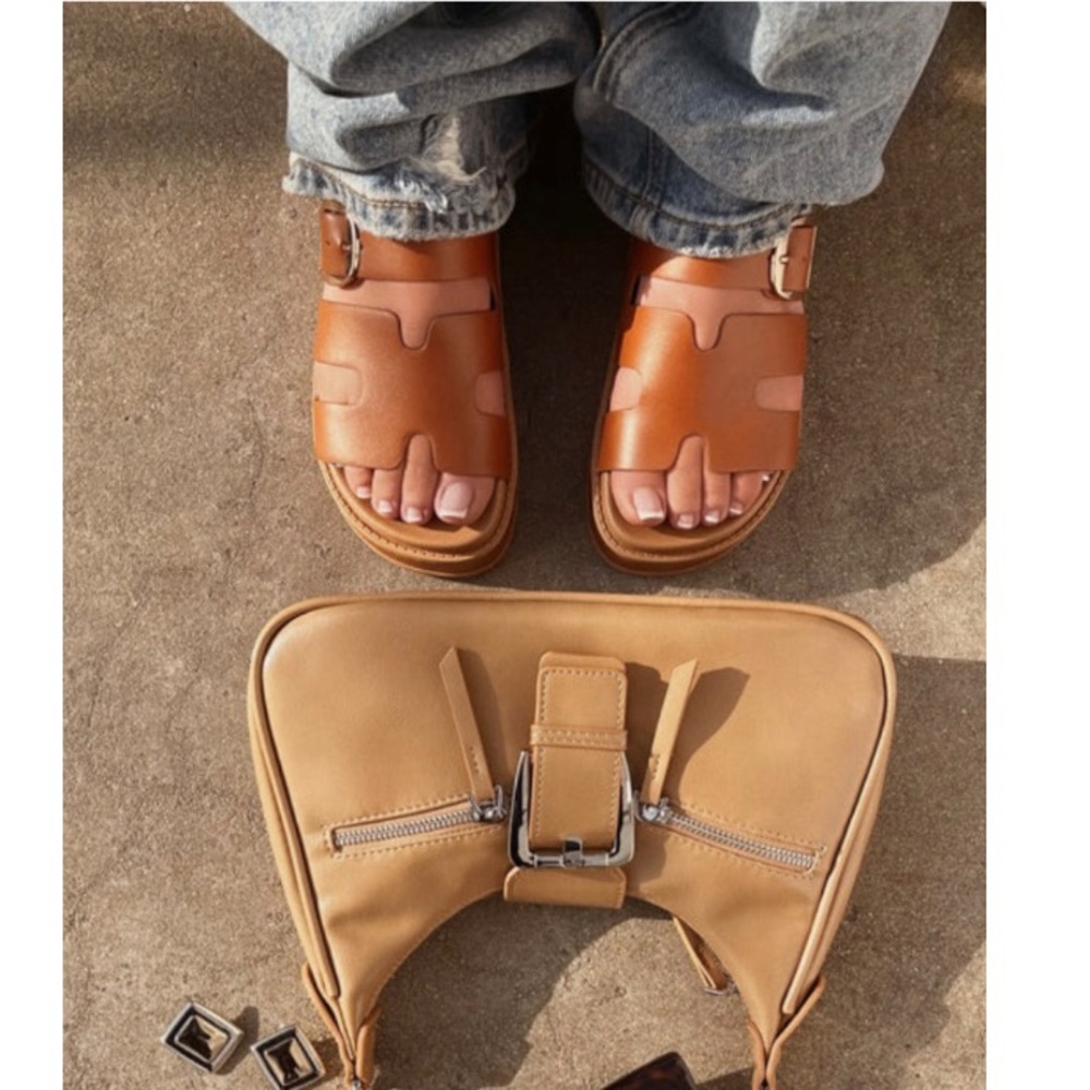 Tan Slip On Chunky Platform Sandals - Picture 3 of 8